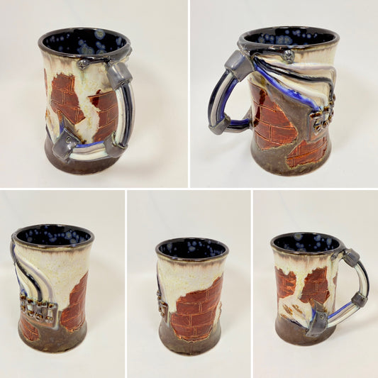 Industrial / Steampunk Mug: Brick + Wires (Side Handle)