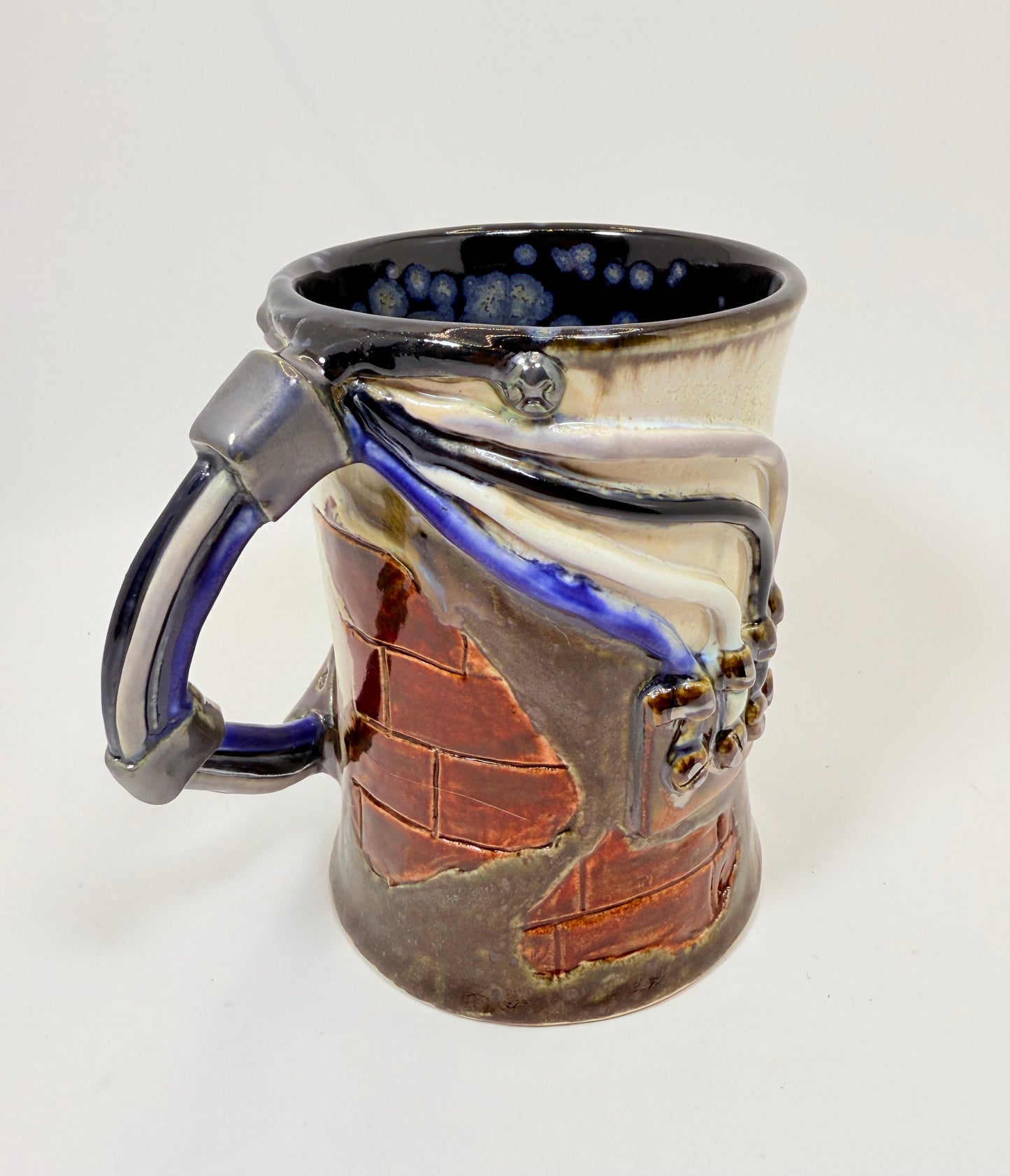 Industrial / Steampunk Mug: Brick + Wires (Side Handle)