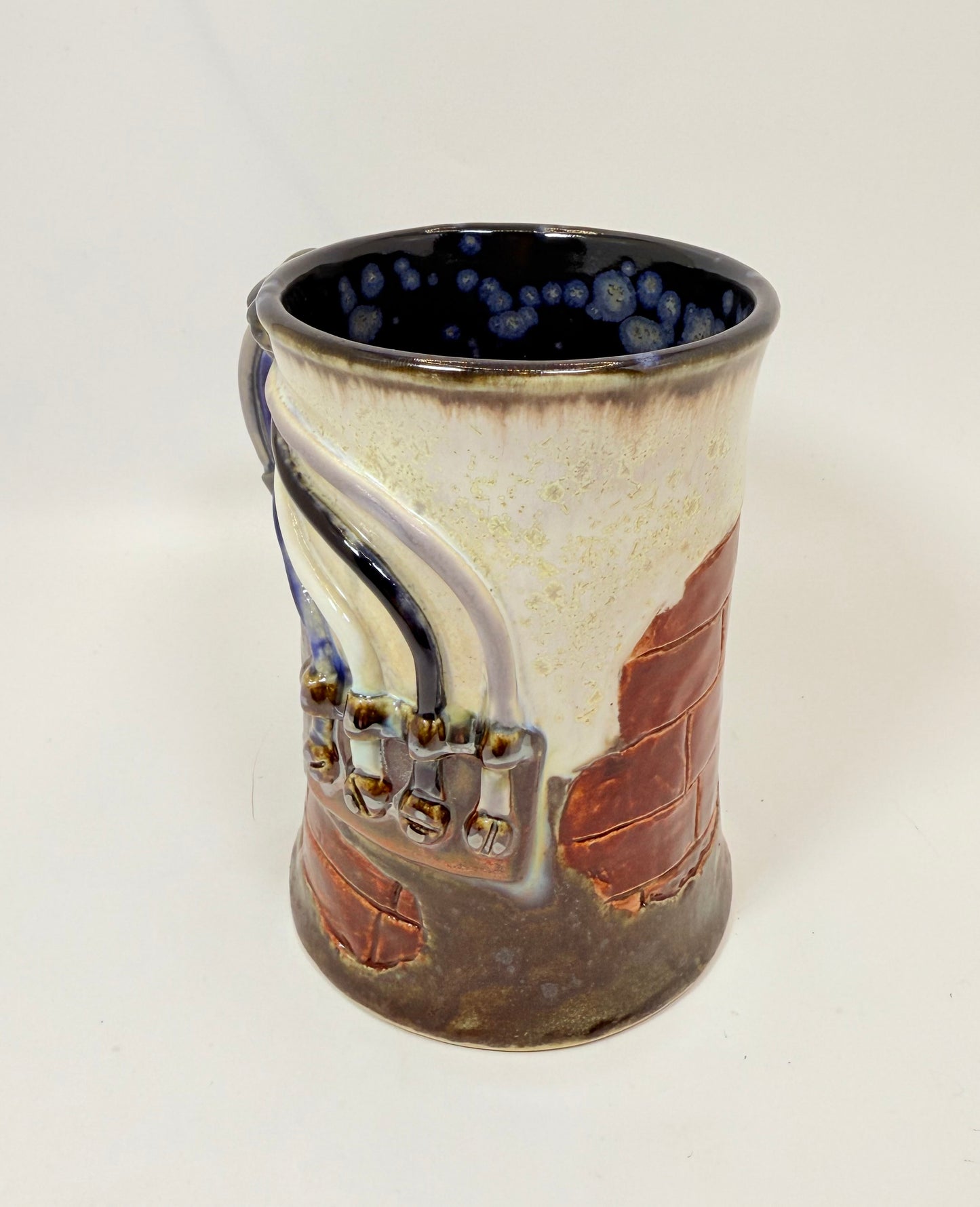 Industrial / Steampunk Mug: Brick + Wires (Side Handle)